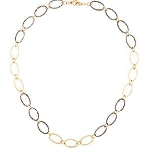 ARMENTA TWO-TONE 18K YELLOW GOLD & STERLING SILVER HAMMERED OVAL LINK NECKLACE
